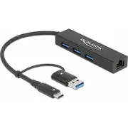 Hub Usb Delock 3 Port 3.2Gen1 Gigabit Lan Typ-C o. Typ-A  64149 4043619641499