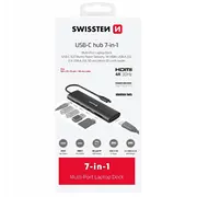/Replikator Swissten Daudzportu klēpjdatora dokstacija Usb-C Hub 7In1 100W / Hdmi 4K Usb-A 3.0 2X 2.0 Sd Microsd  8595217487376