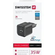 Swissten Travel Charger Gan Usb-C 35W Pd / Usb-A 27W Qc  8595217484498
