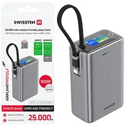 Swissten Power Bank 25000 mAh 96.25Wh 100W with Built-In Usb-C Cable  8595217493346