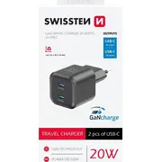 Swissten Gan Pd 2X Usb-C Travel Charger 20W  8595217487192