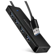 Hub Usb Axagon Hue-C1A 4-Portowy hub 5Gbps Travel, Usb-C power In,  Type-A 19Cm, dodatkowe zasilanie 8595247907660