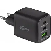 Goobay Usb-C Pd ort fast charger Nano 65 Watt Black, 1X Usb-A, 2X Pd, Gan technology  64753 4040849647536