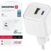 Swissten  sieciowy Gan 35W, 2-Portowy, Usb-A Usb-C, Smart Ic 22071200 8595217484481