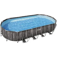 Bestway Power Steel Frame Pool Set, 732 cm x 366 122 cm, swimming pool Dark brown/blue, wood decor, with filter pump  5611T 6942138983524