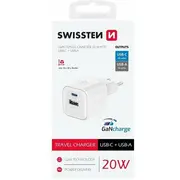 Travel Charger Gan 1X Usb-C 20W Pd  Usb-A 18W Qc White 22071100 8595217484405