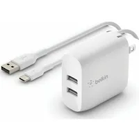 Belkin Dual Usb-A Charger, 24W incl. Usb-C Cable 1M, white  Wce001Vf1Mwh 0745883793778 528768