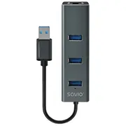 Savio Ak-57 Usb-A - 3 x Hub with Rj-45 Gigabit Ethernet adapter 5000 Mbit/S grey Usb 3.2 Gen 1 3.1 Micro-B Black  Ak-58 5901986047773 Kbasavada0028