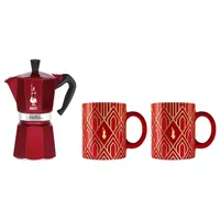 Coffee maker Bialetti Deco Glamour Moka Express 6Tz  2 mugs Red Agdbltzap0060 8006363039741