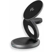 Prestigio Twist 3-In-1, wireless Qi2 charging station for iPhone 15W, Applewatch 2.5W  Airpods 5W, certified, magnetic pads with stand function, foldable, power adapter 30W, Usb-C cable 1 m, space gray 27676/14916907 7640113438838