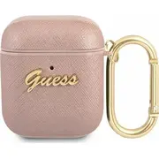 Guess Etui  Gua2Sasmp Saffiano Script Metal Collection do Airpods 1/2 Gue1165Pnk 3666339009816