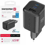 Swissten Travel Charger Gan 2X Usb-C / Pd Usb-A 18W Qc 65W  8595217484535
