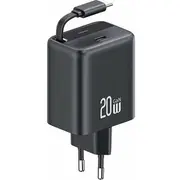 Usams Ład. siec. 1Xusb-Czwijanym kablem Usb-C Retractable PdQc 20W Gan Fast Charging /Black Yc Series Cc233Tc01 Us-Cc233  6958444991016