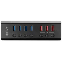 Lindy 4 Port Usb 3.0 Hub with 3 Quick Charge Ports 3.2 Gen 1 3.1 Type-B 5000 Mbit/S Melns