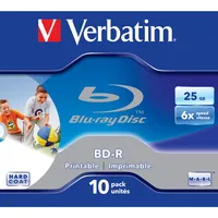 Verbatim Bd-R Sl 25Gb 6X Printable 10 Pack Jewel Case pcs