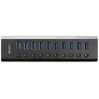 Lindy 10 Port Usb 3.0 Hub with On/Off Switches 3.2 Gen 1 3.1 Type-B 5000 Mbit/S Melns