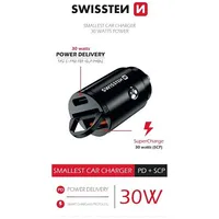 Swissten 30W Nano Metāla Automašīnas Lādētāja Adapteris ar Pd / Scp