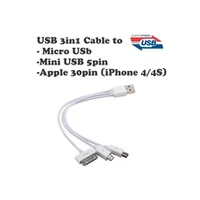 Apple iPhone 3/3Gs/4/4S 3In1 Cable Adapter from Usb to 30Pin/Mini 5Pin/Micro in one Micro Usb/Mini kabelis pārēja 