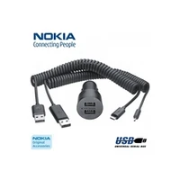 Nokia Dc-20 Universāls 2 Usb Socket 1A Quick Auto Lādētājs Micro Kabelis M-S Blister