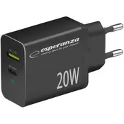 Esperanza Ezc105K Lādētājs Type C 20W  Usb Qc3.0 18W 5901299960561