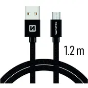 Swissten Textile Quick Charge Universāls Micro Usb Datu un Uzlādes Kabelis 1.2M  Sw-Qu-Micr-Usb-1.2-Bk 8595217455450