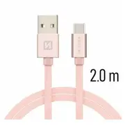 Swissten Textile Universāls Quick Charge 3.1 Usb-C Datu un Uzlādes Kabelis 2M  Sw-Qu-Typc-3.1-2M-Pi/Go 8595217455375