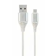 Gembird Usb Male - Micro Premium cotton braided 2M Silver/White  Cc-Usb2B-Ammbm-2M-Bw2 8716309108195