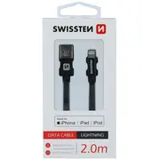 Swissten Mfi Textile Fast Charge 3A Lightning Datu un Uzlādes Kabelis 2.0M  Sw-Mfi-Ligh-3A-2M-Bk 8595217455191