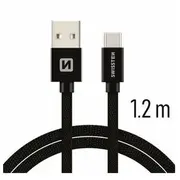 Swissten Textile Universāls Quick Charge 3.1 Usb-C Datu un Uzlādes Kabelis 1.2M  Sw-Qu-Typc-3.1-1.2M-Bk 8595217455276
