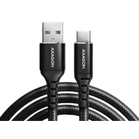 Axagon Data and charging Usb 2.0 cable length 1.5 m. 3A. Black braided.  Bucm-Am15Ab 8595247906854
