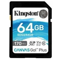 Kingston 64Gb Sdxc Canvas Go Plus 170R C10 Uhs-I U3 V30, Ean 740617301397  Sdg3/64Gb