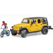 Rotaļu automašīna Jeep Wrangler ar kalnu velosipēdu un velosipēdistu, Bruder  4001702025434