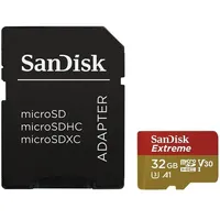 Sandisk Extreme microSDHC 32Gb for Action Cams and Drones  Sd Adapter - 100Mb/S A1 C10 V30 Uhs-I U3, Ean 619659155100 Sdsqxaf-032G-Gn6Aa