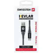 Swissten Kevlar Kabelis Usb / Usb-C 1.5M 60W  71541010 8595217481497