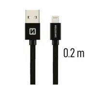 Swissten Textile Fast Charge 3A Lightning Datu un Uzlādes Kabelis 20 cm  Sw-Qu-Ligh-3A-0.2M-Bk 8595217455573