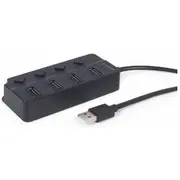 Usb Centrmezgls Gembird 2.0 4-Port Hub with Switches Black  Uhb-U2P4P-01 8716309124683