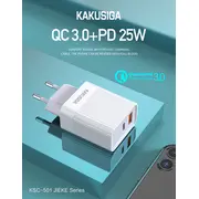 iKaku Ksc-501 2In1 25W Pd Qc3.0 Type-C Ligzdas un Usb Ātrs Tīkla Lādētājs White  6921042116495