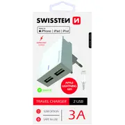 Swissten Mfi Apple Sertificēts Tīkla Lādētājs Usb 3А / 15W Ar Lightning vadu 1.2M  Sw-Det-3Awclmfi-Wh 8595217463295