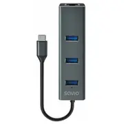 Usb Centrmezgls Savio 3-Port Usb-C 3.1 Gen 1 hub with Rj-45 Gigabit Ethernet  Ak-57 5901986047766
