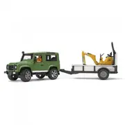 Apvidus auto Land Rover ar piekabi, miniekskavatoru un cilvēku 02593  4001702025939