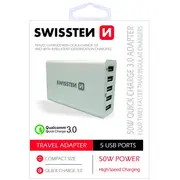 Swissten Qualcomm 3.0 Qc Premium Tīkla Lādētājs Usb 5X 2.1A 50W  Sw-Tch-Qual3.050W-W 8595217445826