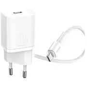 Baseus Super Si Quick Charger 1C 20W Tzccsup-B02  iekštelpu Ac UsbC ātrlādētājs ar 1 m uz Lightning kabeli, balts, universāls 6953156230064
