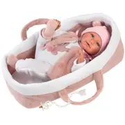 Lelle zīdainis Mimi 42 cm Pārnes. soma, raud, runā, ar mānekli, mīkstais ķermenis Spānija Ll74012 