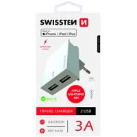 Swissten Mfi Premium Apple Sertificēts Tīkla Lādētājs Usb 3А / 15W Ar Lightning vadu 1.2M  Sw-Det-3Awclmfi-Wh 8595217463295