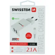 Swissten Smart Ic Tīkla Lādētājs 2X Usb 2.1A Ar Lightning vadu 1.2M  Sw-Set-2X2.1Awclih-Wh 8595217464445