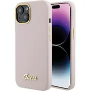 Guess Silicone Script Metal Logo  Frame Back Case Aizsargapvalks Priekš Apple iPhone 15 Guhcp15Ssmbslp 3666339149185