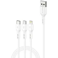 Foneng X36 3In1 Usb to Usb-C / Lightning Micro Cable, 2.4A, 1,2M White 3 In 1