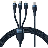 Baseus 3In1 Usb cable Flash Series 2, Usb-C  micro Lightning, 100W, 1.5M Blue Cass030203