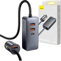 Baseus Car charger Share Together with extension cord, 3X Usb, Usb-C, 120W Grey Ccbt-B0G