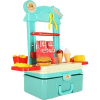 Bērnu virtuves čemodānā, komplekts ātrās ēdināšanas hamburgeriem, saldējumam, kartupeļiem, 55Cm Kx4305